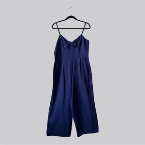 J. Crew Linen Blend Jumper Navy Blue Wide Leg Size 10